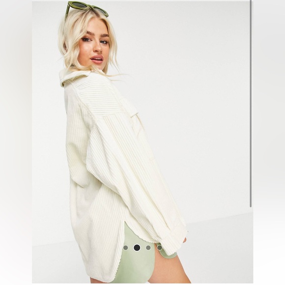ASOS DESIGN🤍 Petite oversized cord shacket in cream UK6/US2 can fit UK8-10 - Picture 2 of 10